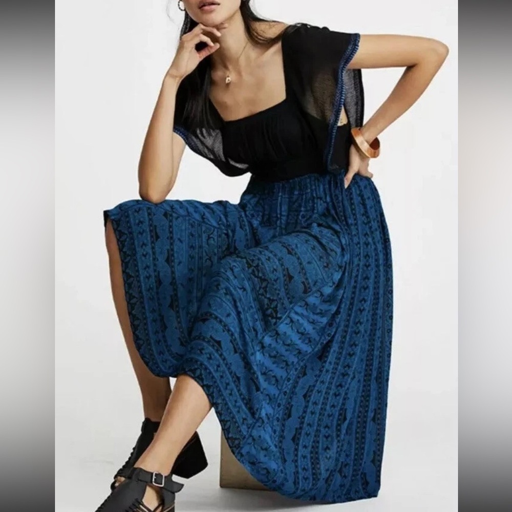 Free People In Search of Paradise Printed Off Shoulder Flutter Midi Dress S